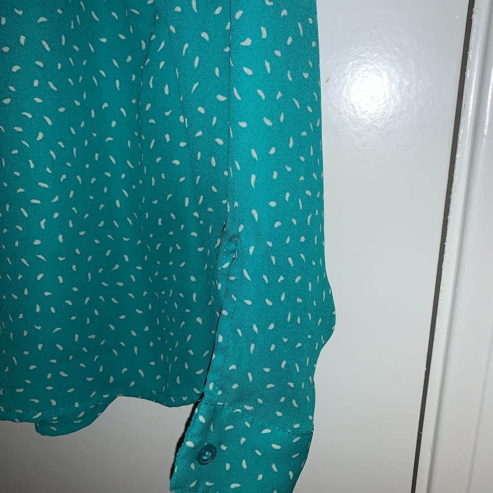 Medium Blue/Green with White Long Sleeve Blouse - Picture 5 of 8